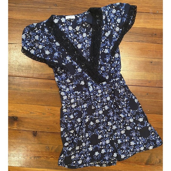 SANDRO Laith Wrap-Effect Lace-Trimmed Crepe De Chine Playsuit Romper Sz 38 US 6 - Picture 4 of 8